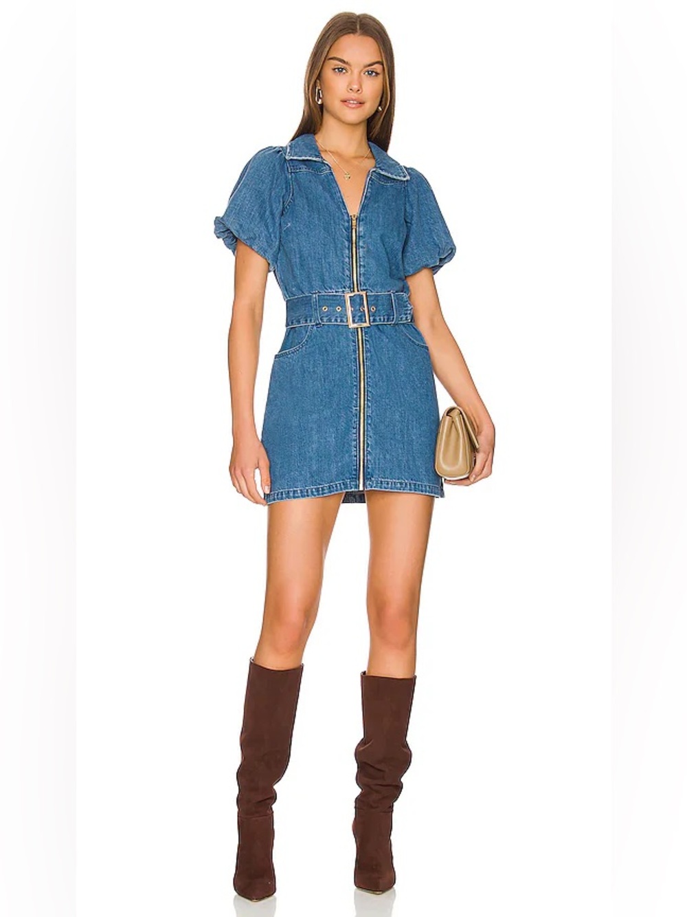Show Me Your Mumu Oxford Mini Dress in Stormy Blue